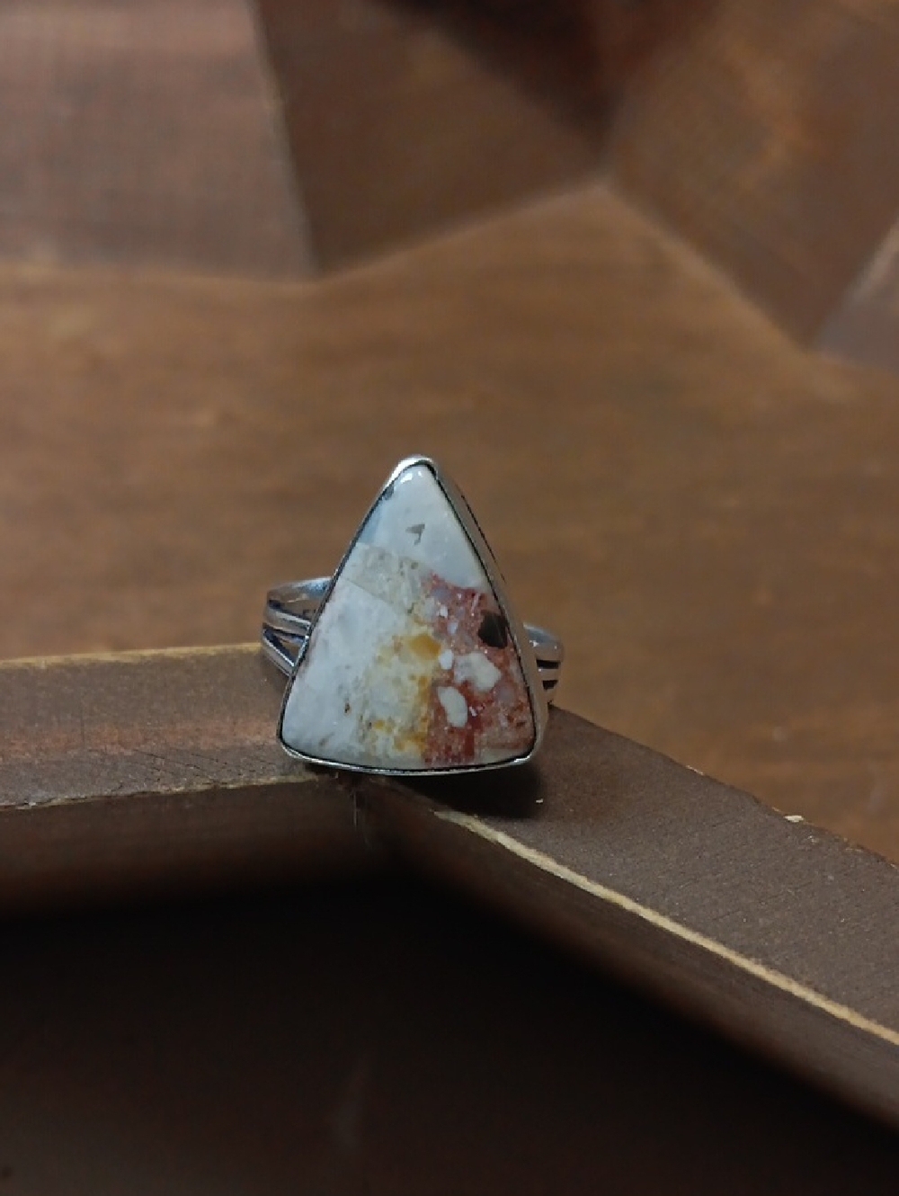 Triangular Jasper Ring with White and Earth Tones - Women Jewelry